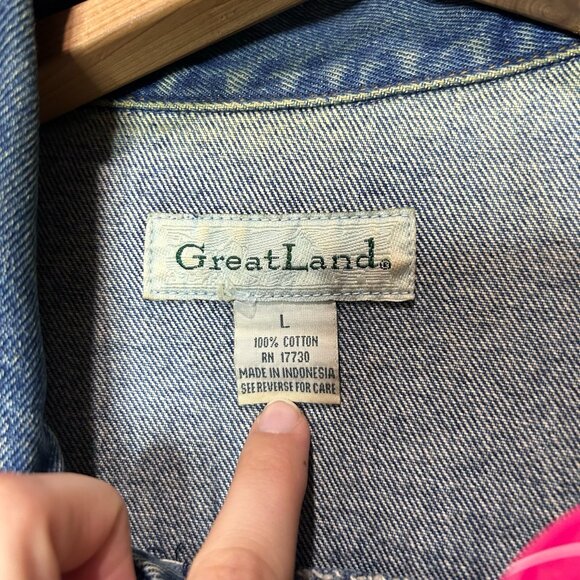 Greatland Denim Jean‎ Jacket Button Pins Patches Vintage Cropped S - Picture 4 of 5
